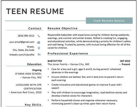 Resume Template Teen
