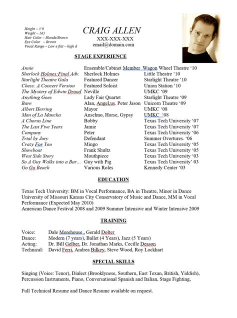 Resume Templates For Actors