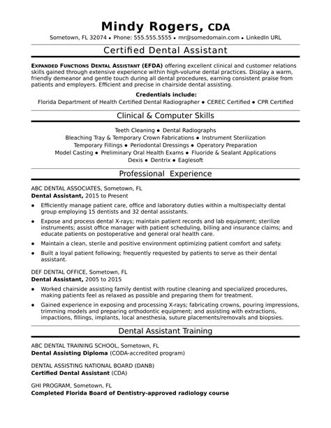 Resume Templates For Dental Assistant