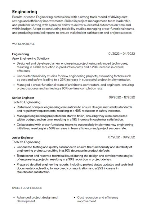 Resume Templates For Engineers