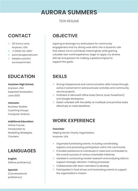 Resume Templates For Teenagers