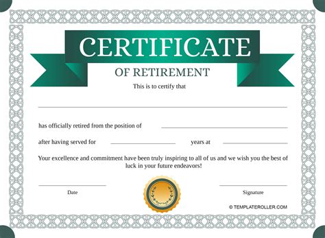 Retirement Certificate Template Word