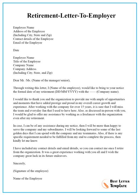 Retirement Letter Template To Employer