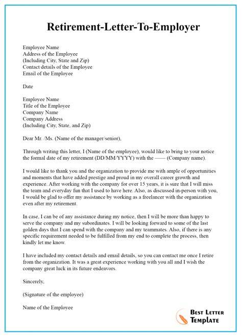Retirement Letter To Employer Template