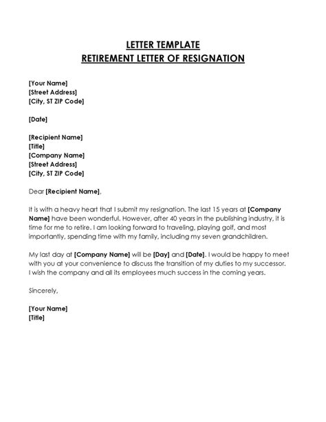 Retirement Resignation Letter Template Free