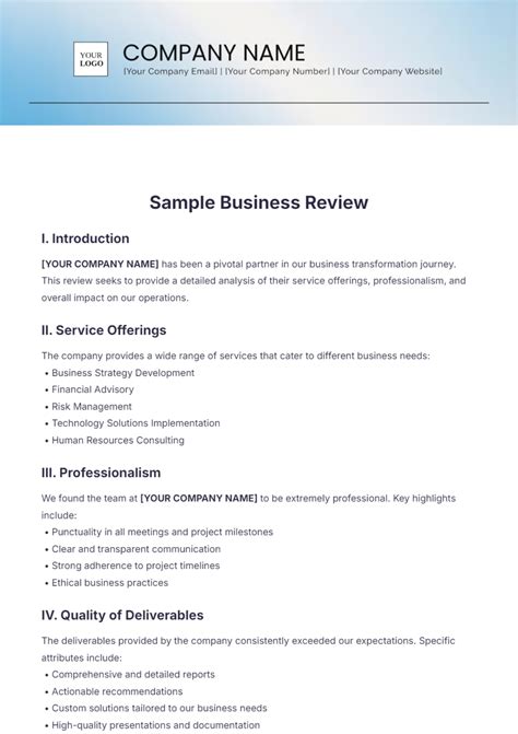 Review Template For Business