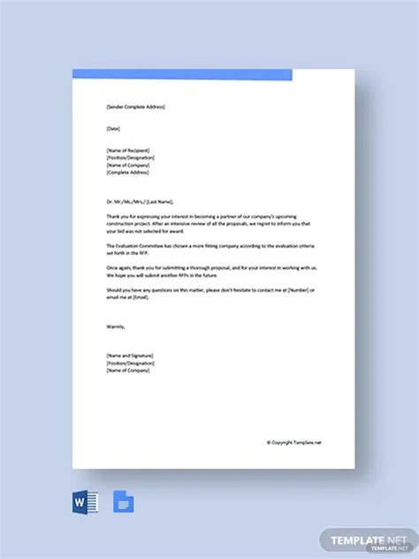 Rfp Rejection Letter Template