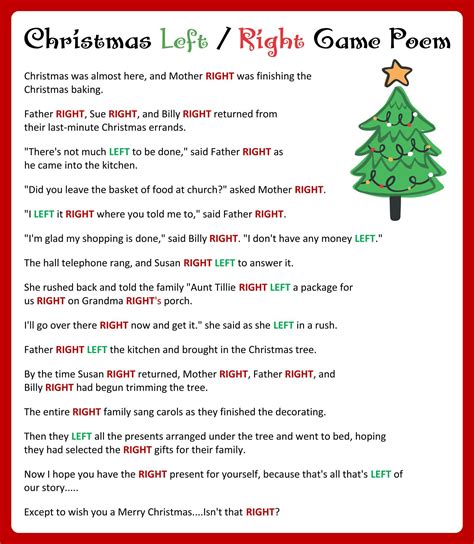 Right Left Christmas Game Printable