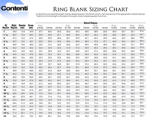 Ring Blank Size Chart