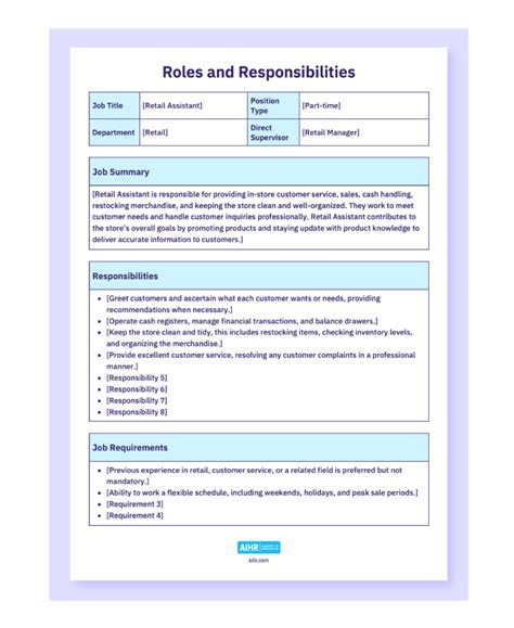 Roles And Responsibilities Template Word