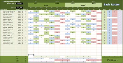 Roster Spreadsheet Template Free