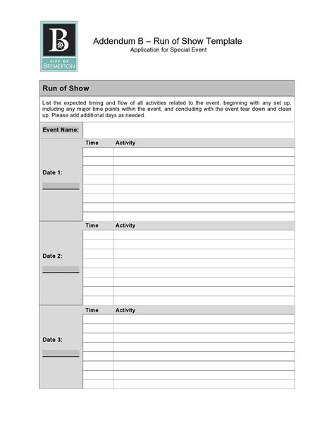 Run Of Show Template Free Download