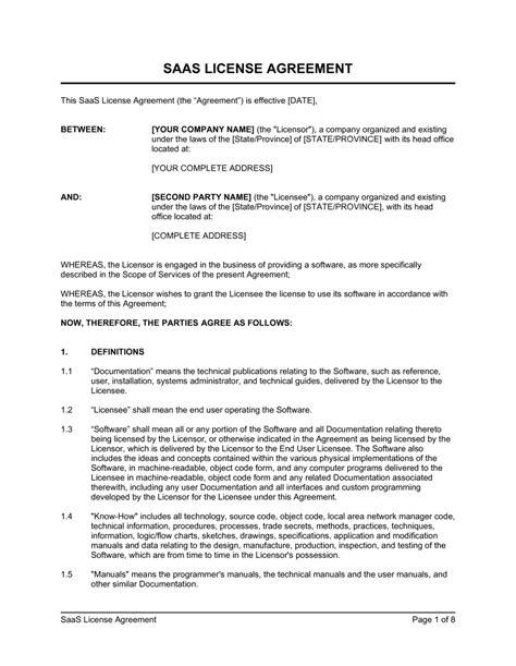 Saas License Agreement Template