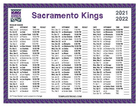 Sacramento Kings Schedule Printable