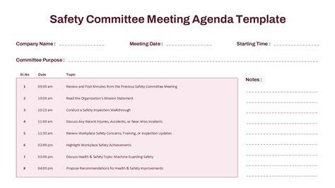 Safety Committee Agenda Template