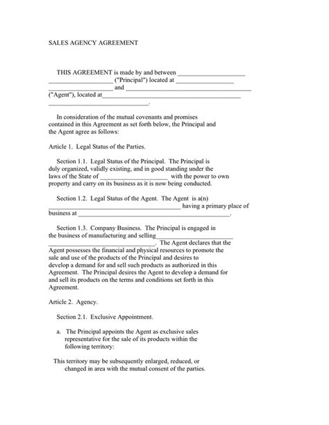 Sales Agent Contract Template