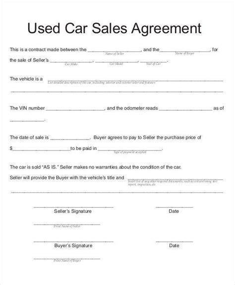 Sales Contract Template Car