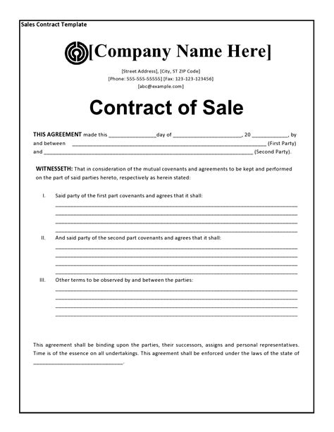 Sales Contract Template Free