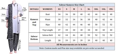 Salwar Suit Measurement Chart