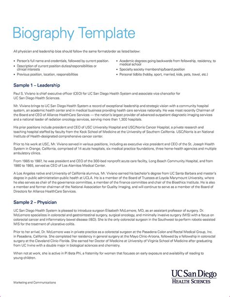 Sample Biography Template For Students
