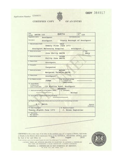 Sample Birth Certificate Template