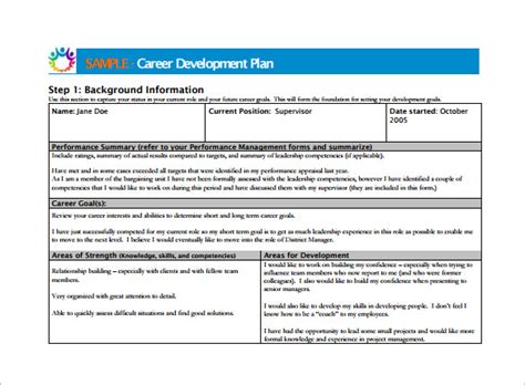 Sample Career Development Plan