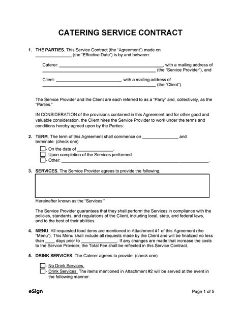 Sample Catering Contract Template