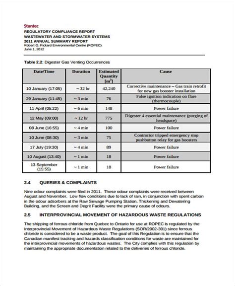 Sample Compliance Report Template