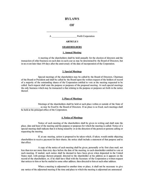Sample Corporate Bylaws Template