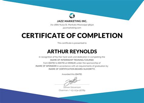 Sample Course Completion Certificate Template