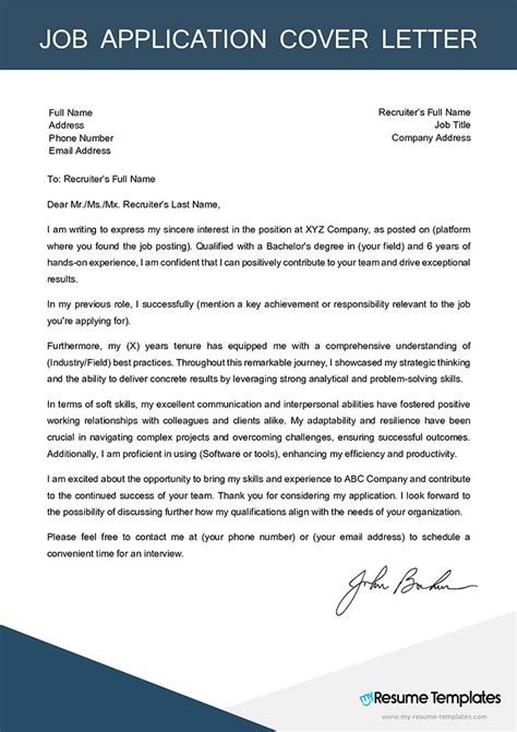 Sample Cover Letter Template For Job Application