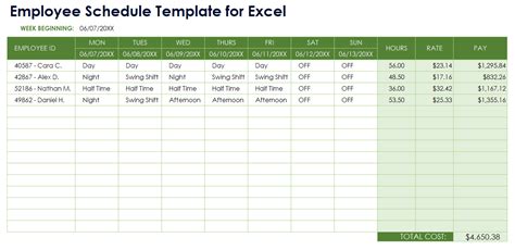 Sample Employee Schedule Template