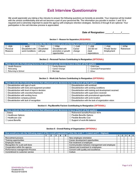 Sample Exit Interview Template