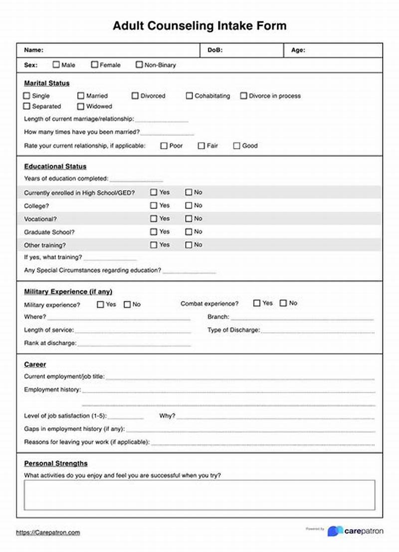 Sample Intake Form For Counseling