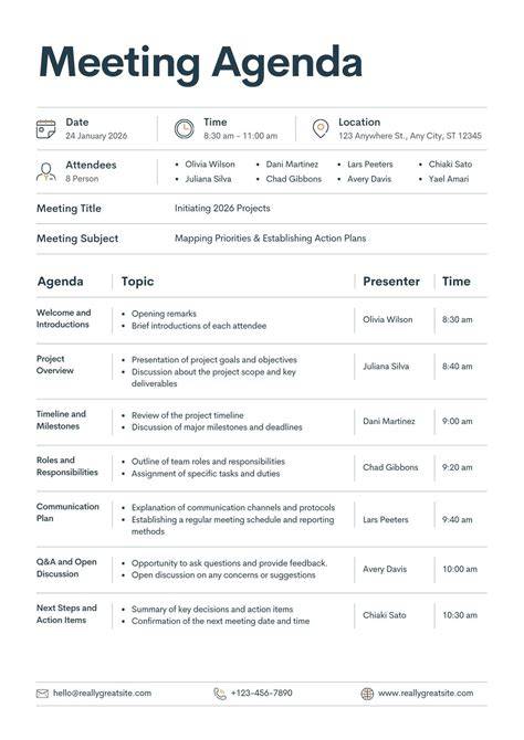 Sample Meeting Agenda Templates
