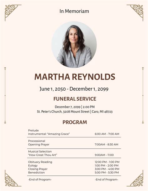 Sample Memorial Program Template