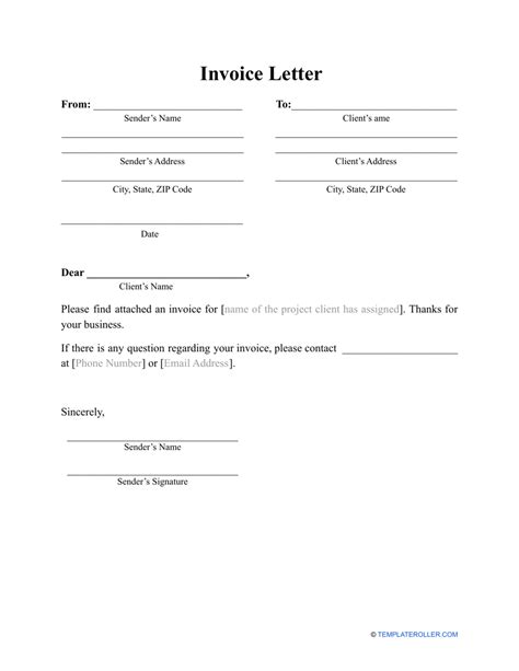 Sample Of Invoice Letter Template