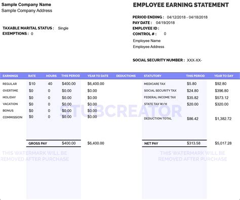 Sample Of Pay Stub Template Free