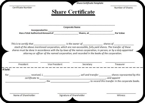 Sample Of Share Certificate Template
