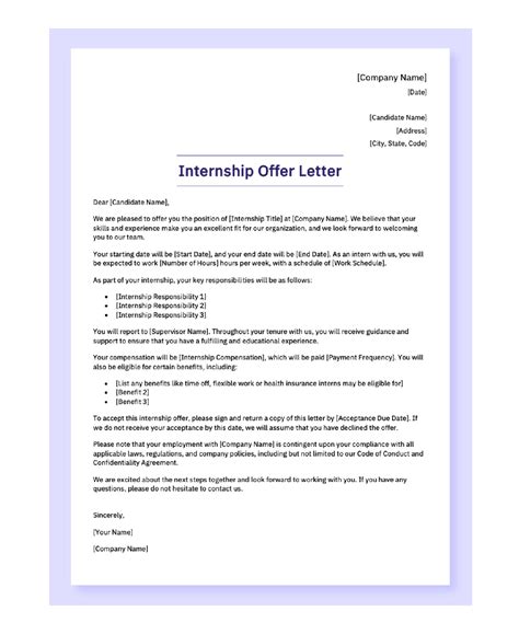 Sample Offer Letter Template