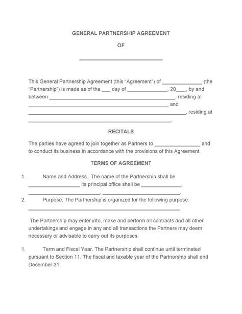Sample Partnership Agreement Template Free