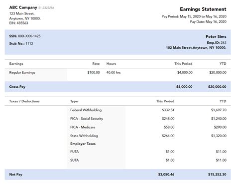 Sample Paystub Template