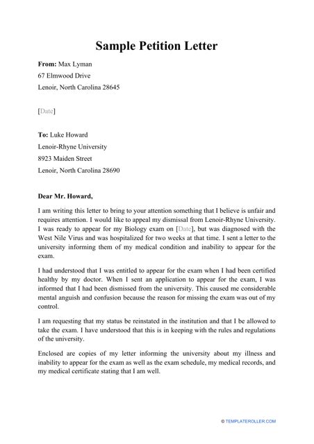 Sample Petition Letter Template
