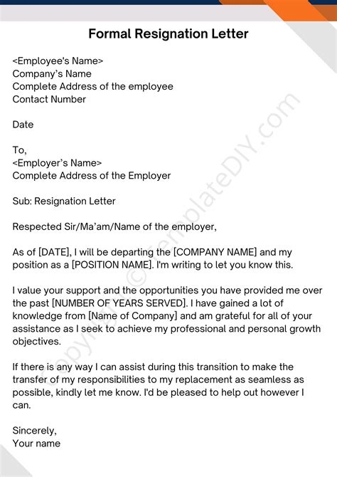 Sample Resignation Letter Template