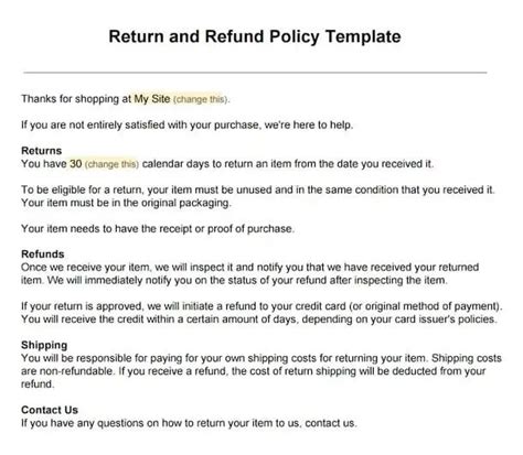 Sample Return Policy Template
