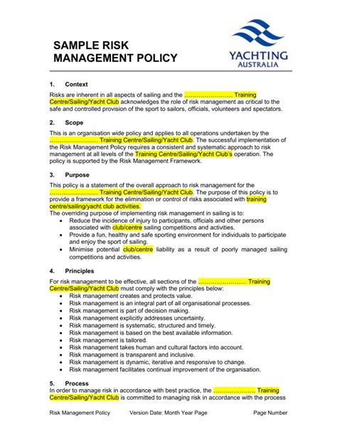 Sample Risk Management Policy Template