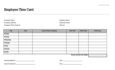 Sample Time Card Template