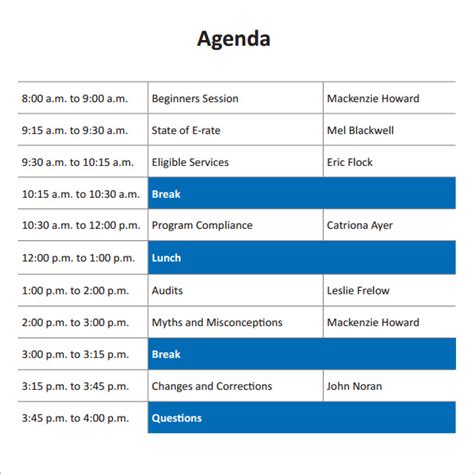 Sample Training Agenda Template