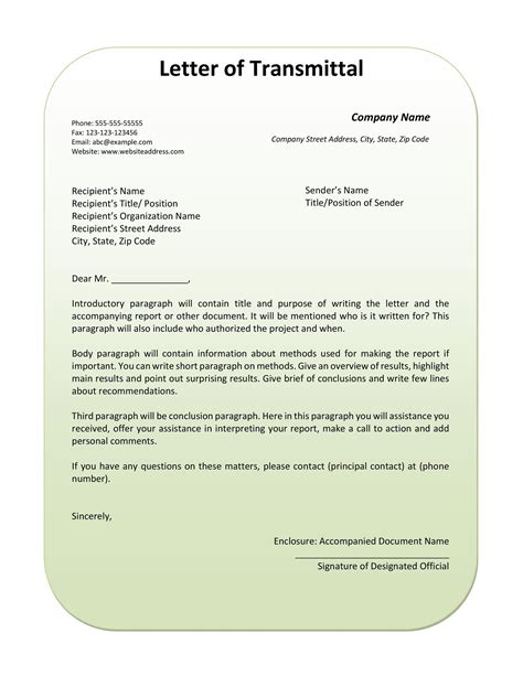 Sample Transmittal Letter Template