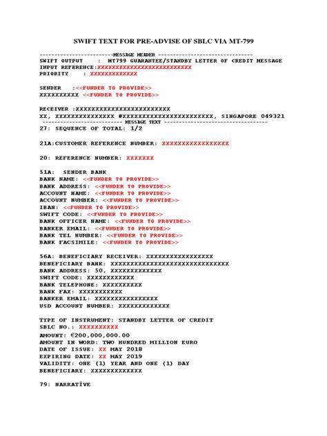 Sblc Verbiage Template